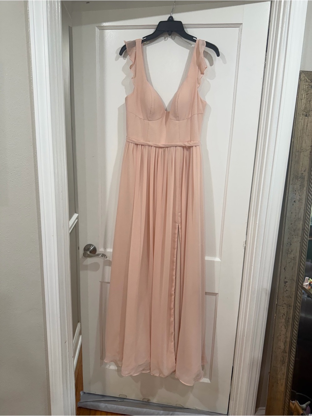 Azazie Blush Maxi Dress with Ruffle Straps​